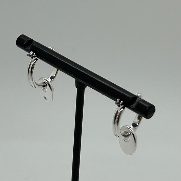 Chaps Silver-Tone Double Hoop Earrings With Dangling Oval Accents For Women - Picture 5 of 14